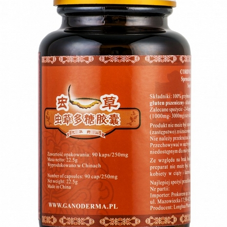 Cordyceps sinensis - sproszkowana grzybnia 90 kapsułek/250mg 