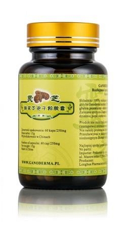 Rozłupane i sproszkowane zarodniki Ganoderma lucidum (Reishi) 60 kapsułek po 250mg